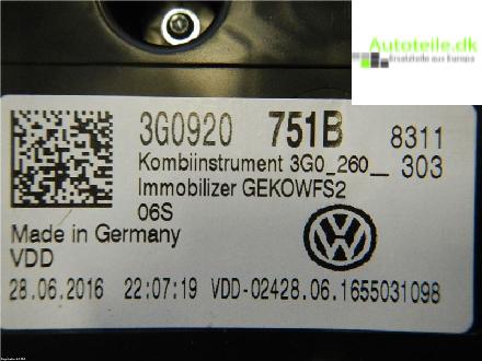 Instrumente Tachometer VW PASSAT 3C 2017 16680km 3G0920751B DDAA