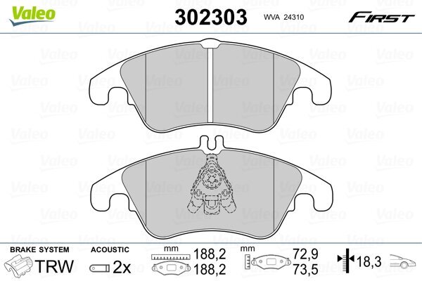 Bremsbelagsatz, Scheibenbremse VALEO 302303