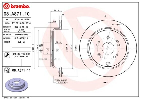 Bremsscheibe BREMBO 08.A871.11 Bild Bremsscheibe BREMBO 08.A871.11