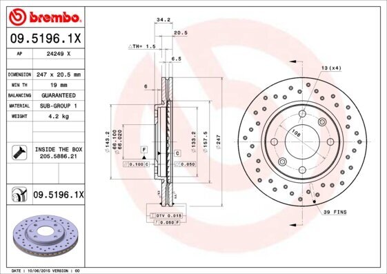 Bremsscheibe BREMBO 09.5196.1X