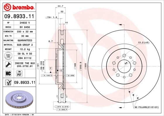 Bremsscheibe BREMBO 09.8933.11