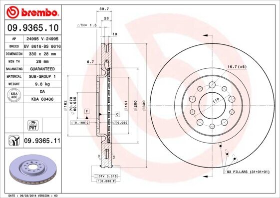 Bremsscheibe BREMBO 09.9365.11