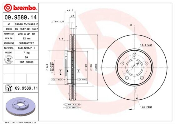 Bremsscheibe BREMBO 09.9589.14