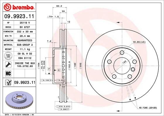 Bremsscheibe BREMBO 09.9923.11 Bild Bremsscheibe BREMBO 09.9923.11