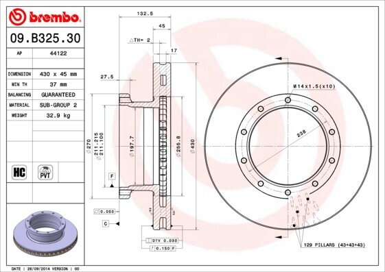 Bremsscheibe BREMBO 09.B325.30