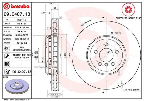 Bremsscheibe BREMBO 09.C407.13