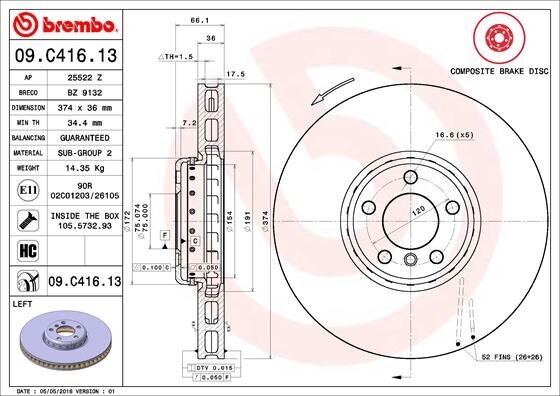 Bremsscheibe BREMBO 09.C416.13