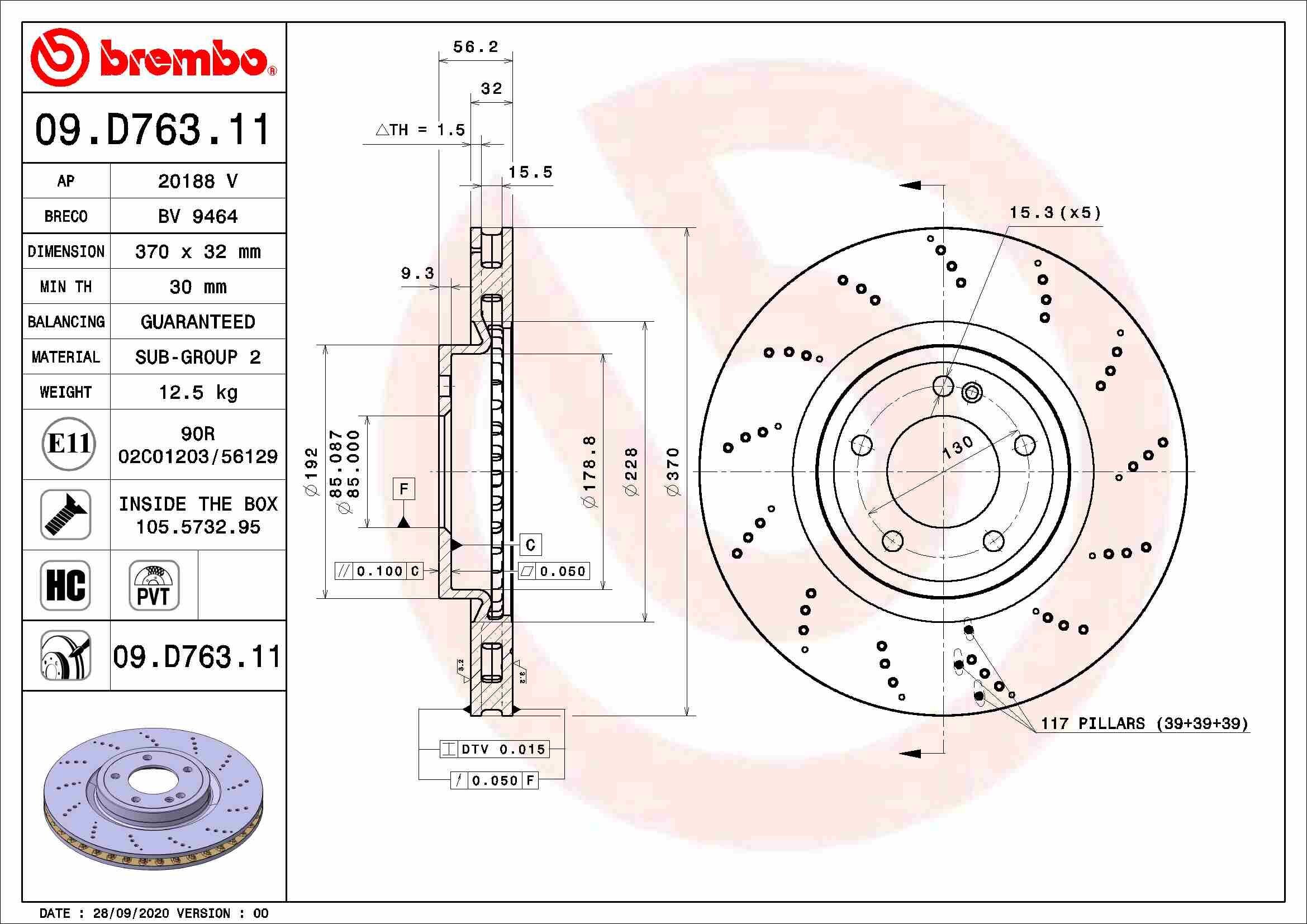 Bremsscheibe BREMBO 09.D763.11