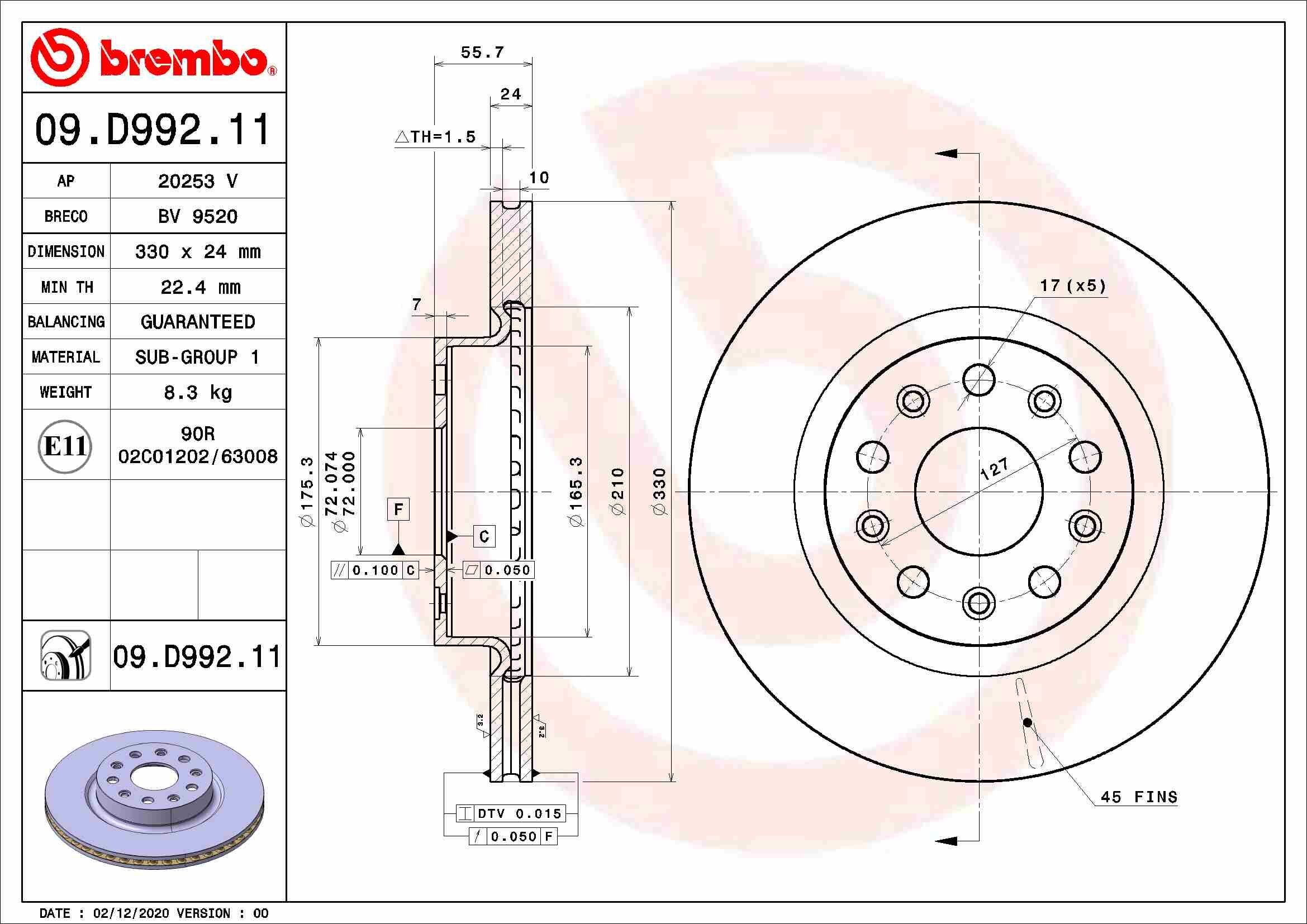 Bremsscheibe BREMBO 09.D992.11