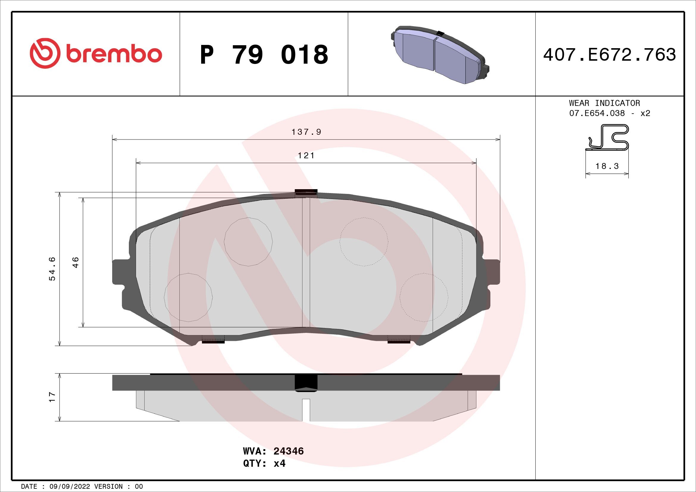 Bremsbelagsatz, Scheibenbremse BREMBO P 79 018