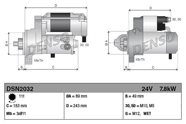 Starter 24 V 7,8 kW DENSO DSN2032