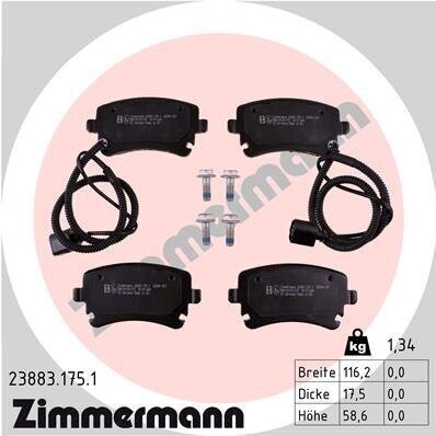 Bremsbelagsatz, Scheibenbremse ZIMMERMANN 23883.175.1