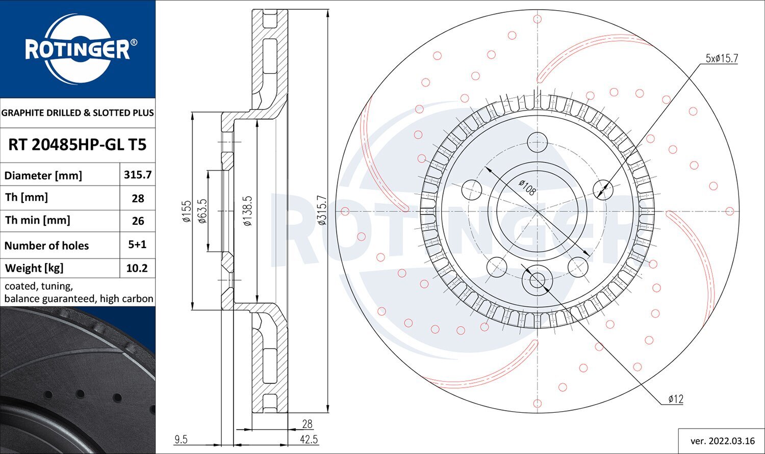 Bremsscheibe ROTINGER RT 20485HP-GL T5